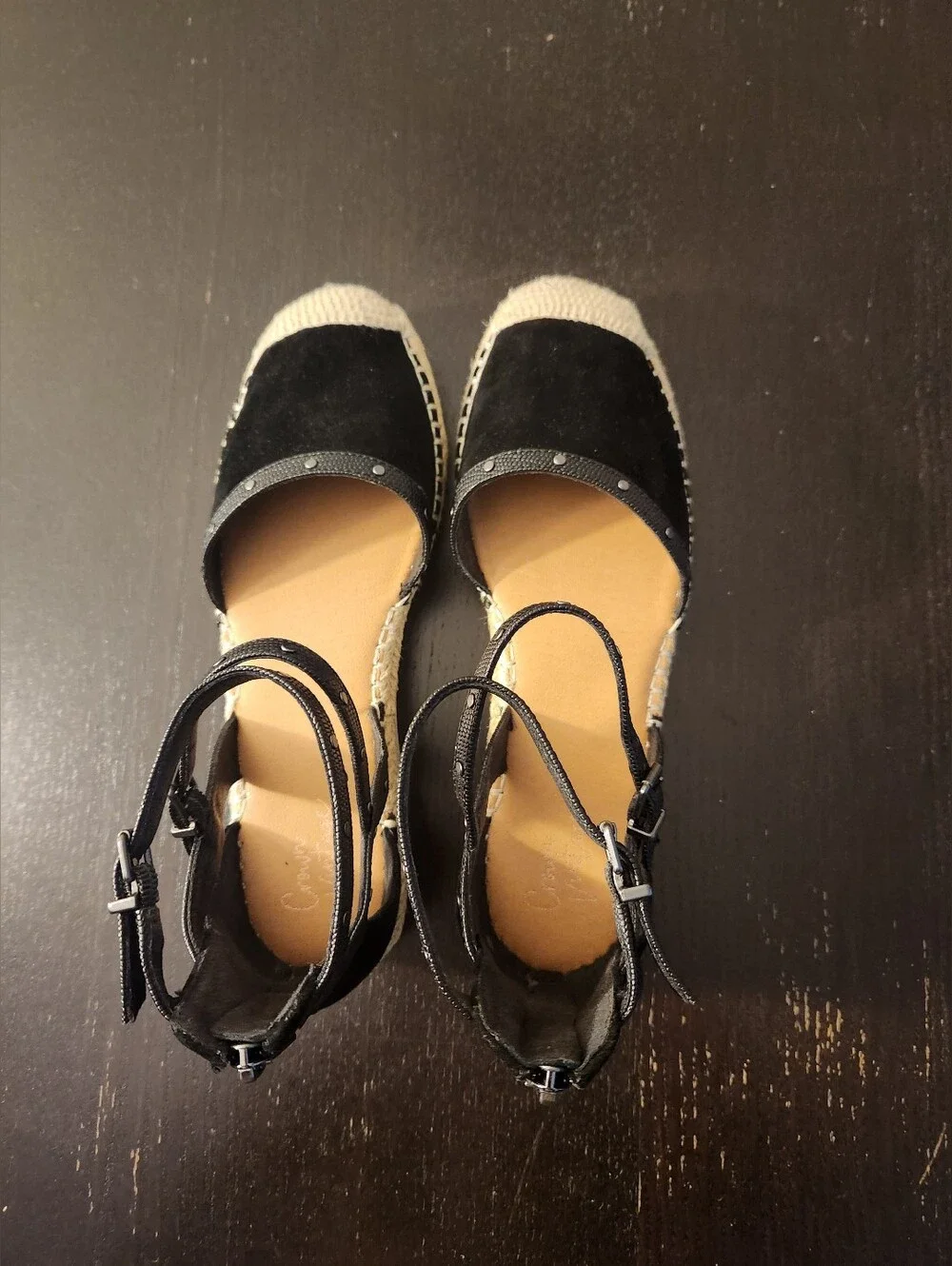 Crown Vintage Women’s Black Espadrille Ankle-Strap Wedges